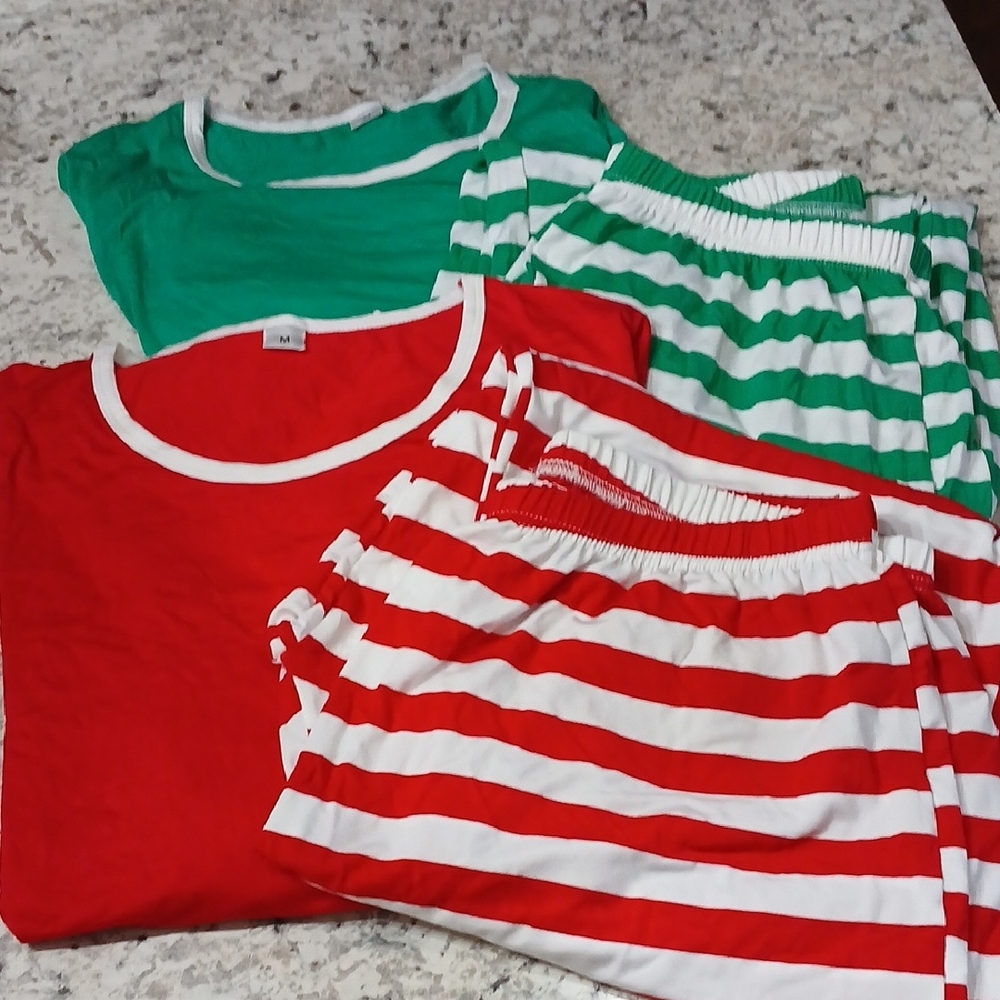 Set Of Womens Striped Red and Striped Green Pajamas New ..M